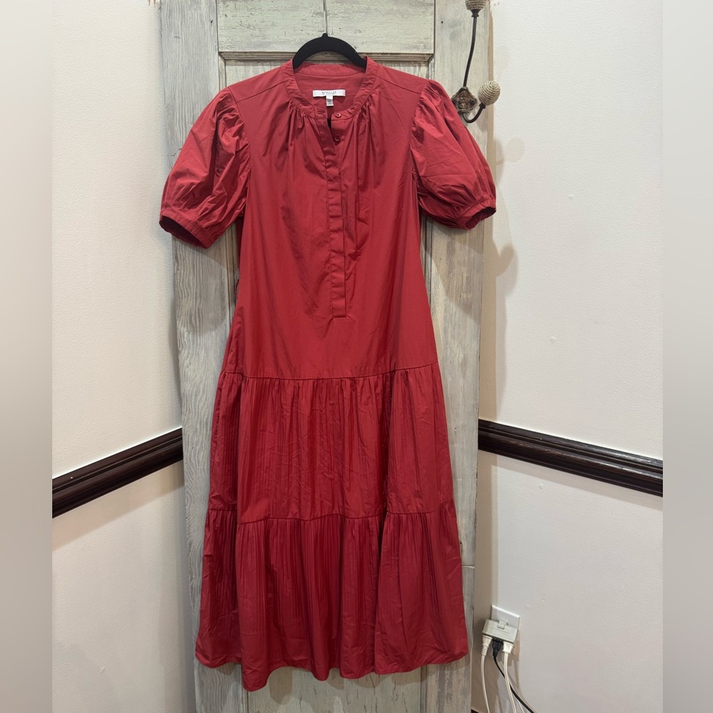 Derek Lam 10 Crosby Women's Dress Maxi Puff Sleeve Button Down Minimalist‎ 8 red